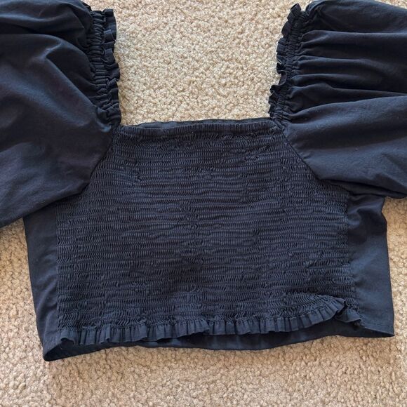 Jason Wu Square Neck Puff Sleeve Cropped Blouse Black S - Picture 11 of 12